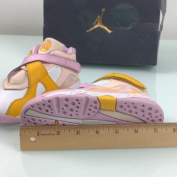 Jordan 8 Retro (TD) orange Pearl/LT Artic pink sneakers toddler size 10C EUC - Picture 15 of 16